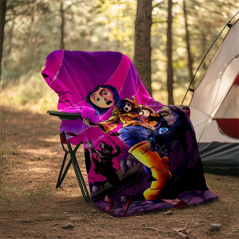 1pc Coraline6 Theme Blanket - Digital Print, Polyester, Cozy for All Seasons, Perfect for Outdoor, and Travel