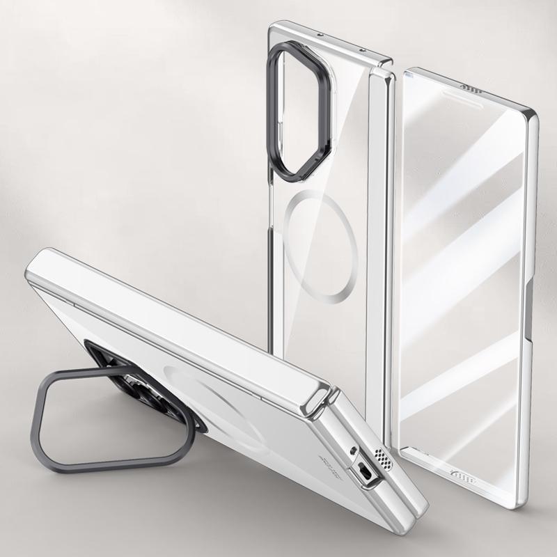 For Samsung Galaxy Z Fold6 5G Clear Case PC+Acrylic Kickstand Magnetic Phone Cover with Screen Film