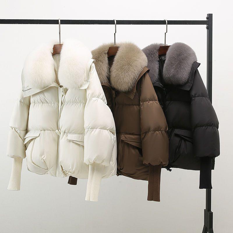 Short fur collar down cotton-padded clothes women's clothing foreign style cotton-padded jacket winter thickened jacket Maillard bread clothes women