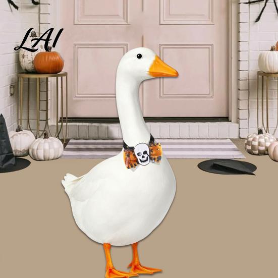 Versatile Outdoor Goose Costume Halloween Bow Tie Porch Statue Accessories Spooky Skull Ghost Gift for Owners Tie Lawn Statue Holiday Yard
