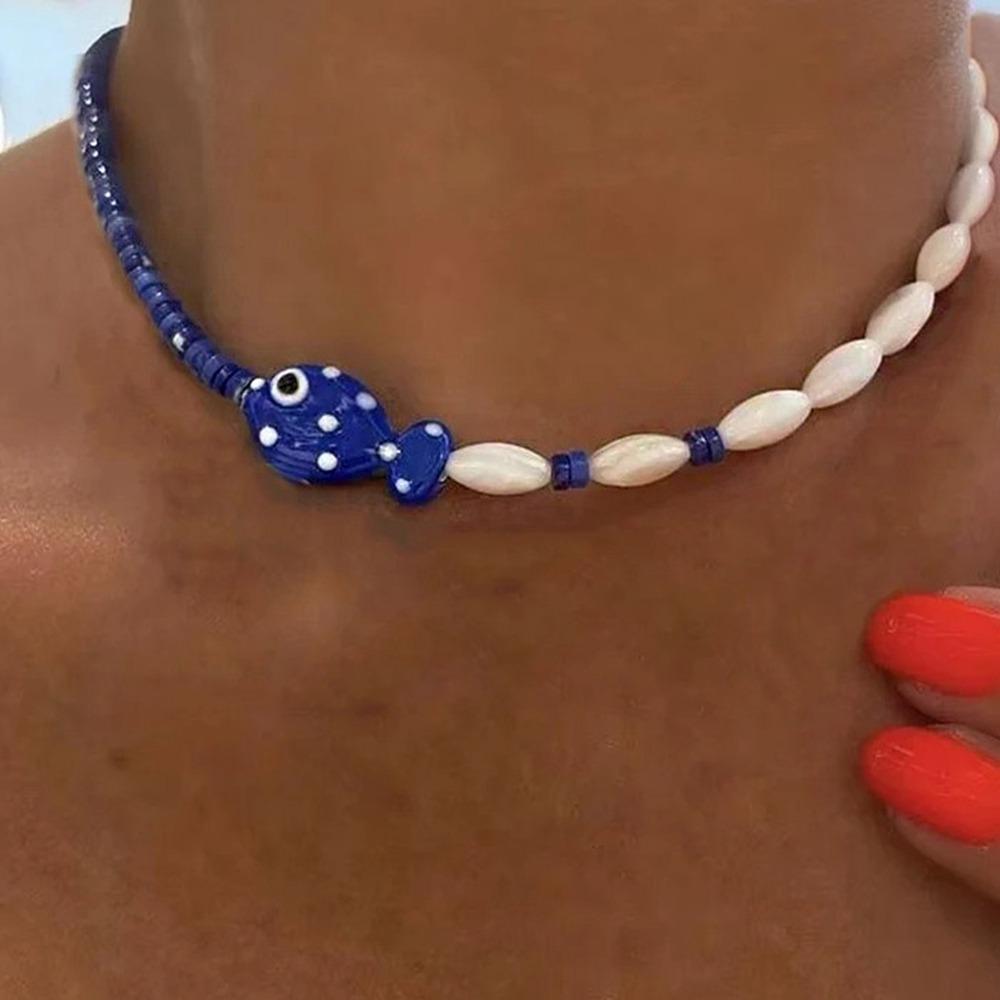 Jewelry Fish Pendant Necklace Bohemia Beads Chain Choker Trendy Mini Fish Necklace Summer