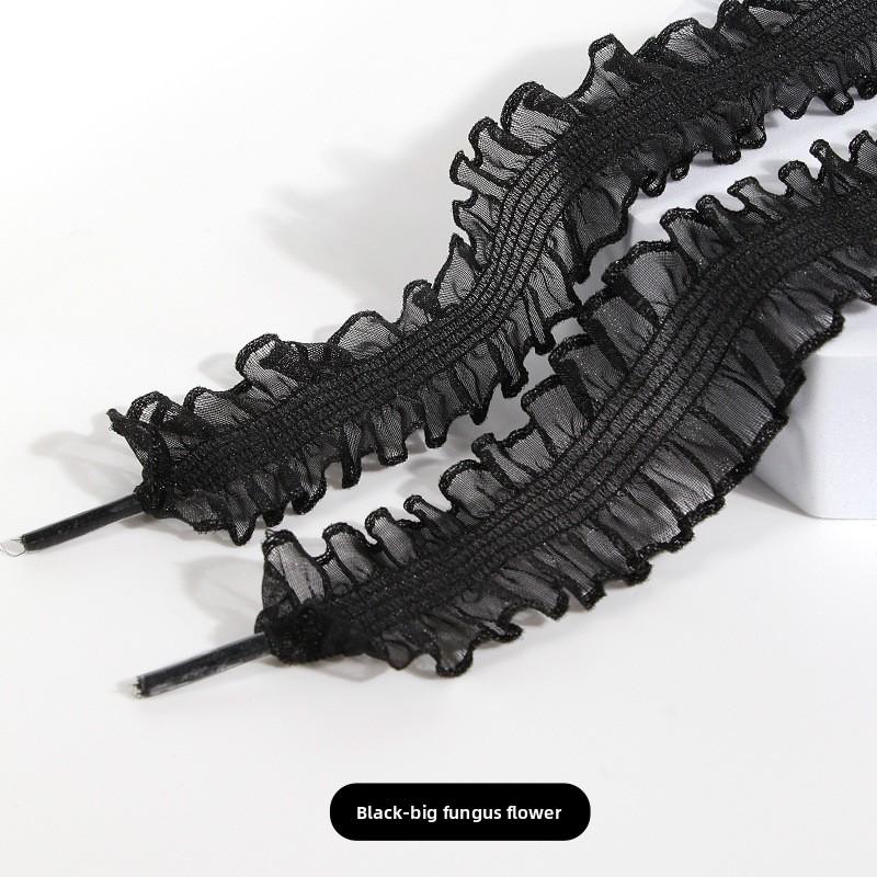 1 Pairs Elastic Lace Shoelaces with Ruffled Trim -Fairy Wind Shoelaces with Wooden Ear Edge
