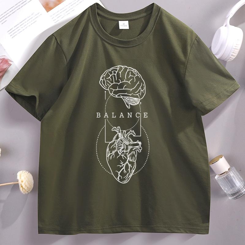 Balance Brain And Heart Tshirt Unisextal Health Tshirt Casual Round Neck Printed Cotton Short Sleeve T Shirt Fashion Loose