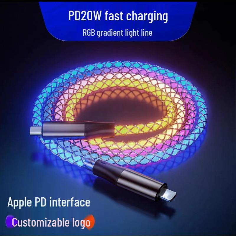 6A RGB цветной PD сверхбыстрый кабель для зарядки Type-C 3-в-1