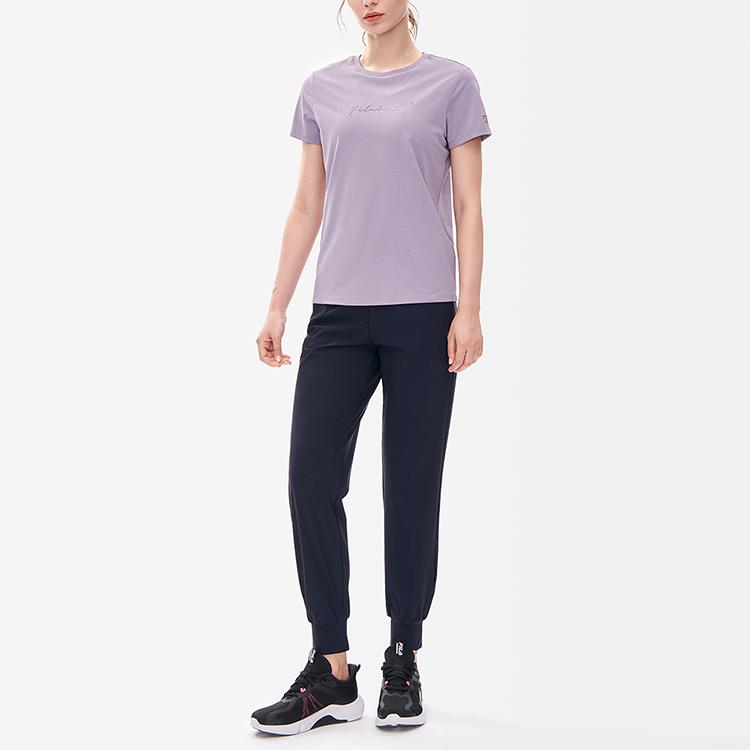 Fila Атлетика Однотонный Логотип Повседневные Зауженные Трикотажные Спортивные Брюки Женские низ Темно-синий A11W231624F-NV
