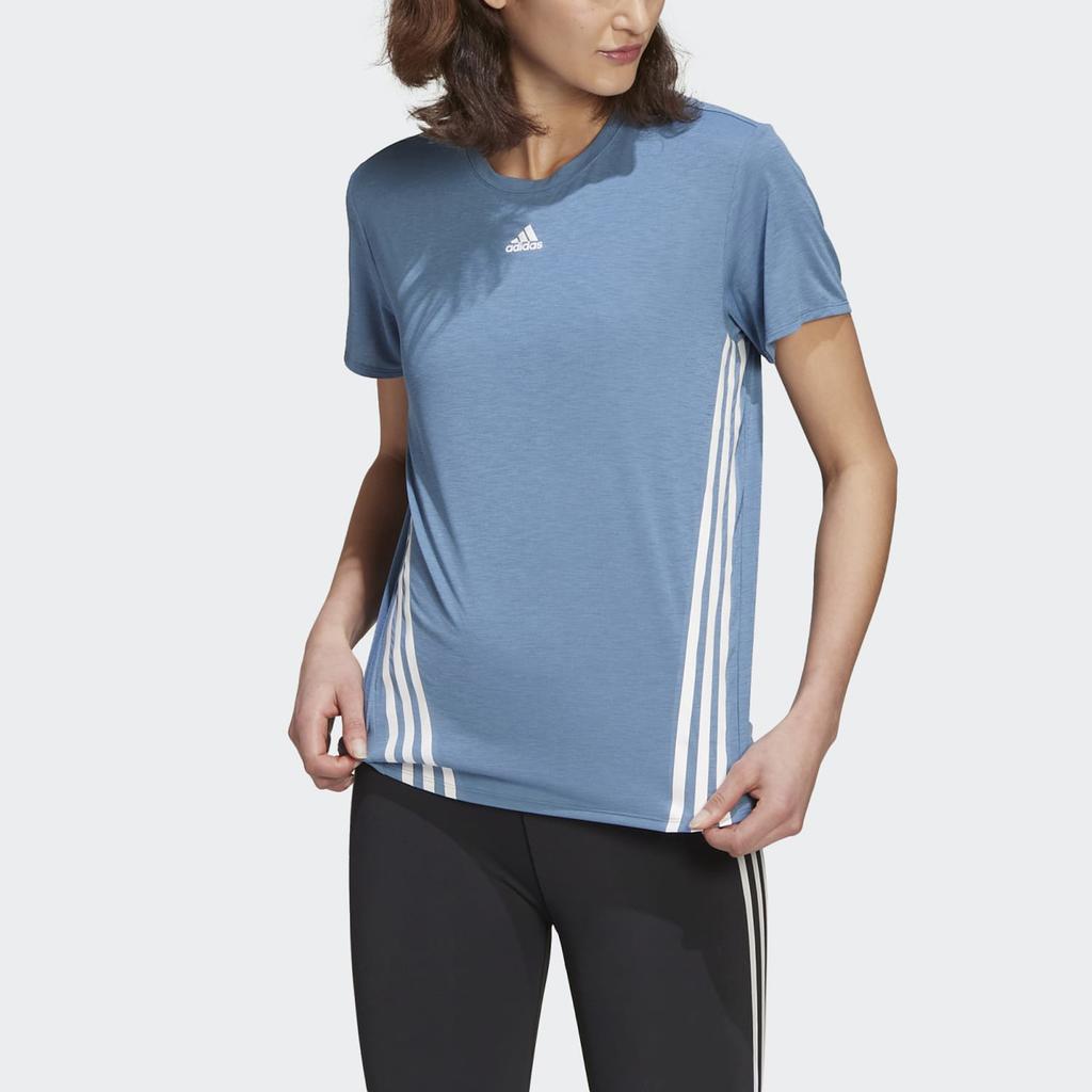 Adidas Logo Three Stripes Printed Sports Short Sleeve T-Shirt Women Tops Blue HG3160