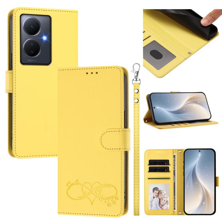 Happy Heart Pattern Magnetic Closure Vegan Leather Phone Case With Wrist Strap For vivo X200 FE