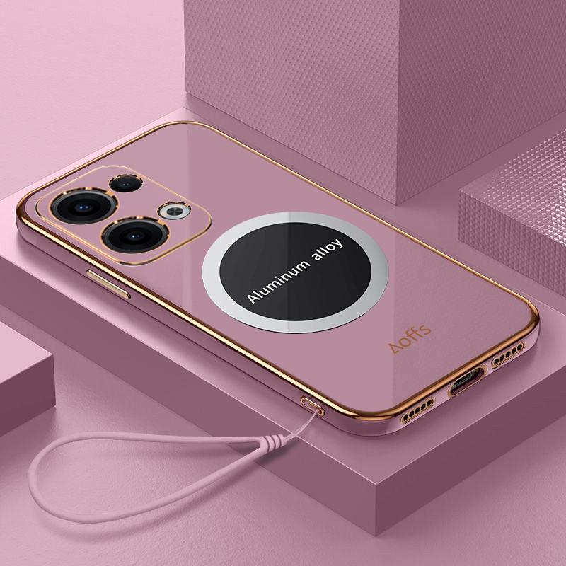 For Oppo Reno13 Pro Case Oppo Reno 13 Phone Case Luxury Square Plating Magnetic Attraction ShockProof Silicone Back Cover