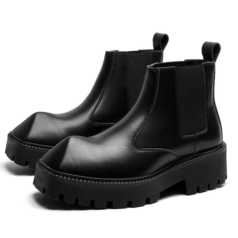 Модные новые ботинки на толстой подошве для мужчин Tide Ins Короткие ботинки Chelsea Мотоциклетные ботинки Ботинки Tooling Boots Высокие ботинки Slip On из натуральной кожи для мужчин