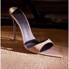 Мода 2025 Лето Новый Стиль Острый Носок Высокие Каблуки Женские Сандалии из Лакированной Кожи Один Ремешок Тонкие Танкетки Черные Универсальный Простой Дизайн