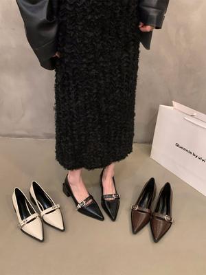 Французский темперамент Мэри Джейн маленькие кожаные туфли женские туфли 2024 новые весна и осень зима черные остроносые туфли на высоком каблуке одинарные туфли