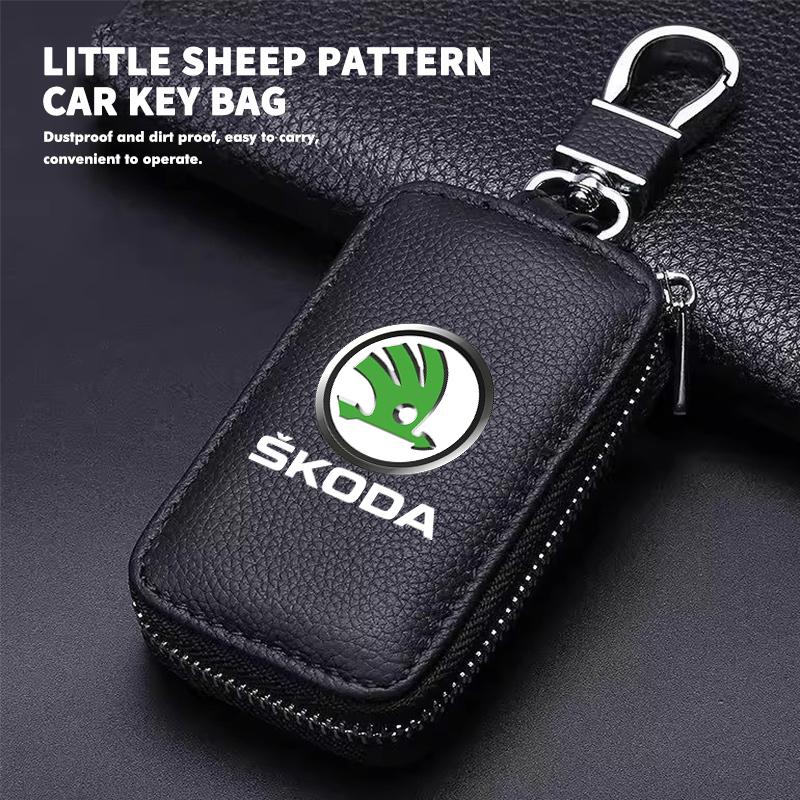 ADZ1 For Skoda Key Case Multifunctional Key Case Leather Keybag Zipper Keychain Wallet Rapid Octavia Derivative Enyaq-iV VisionS Yeti