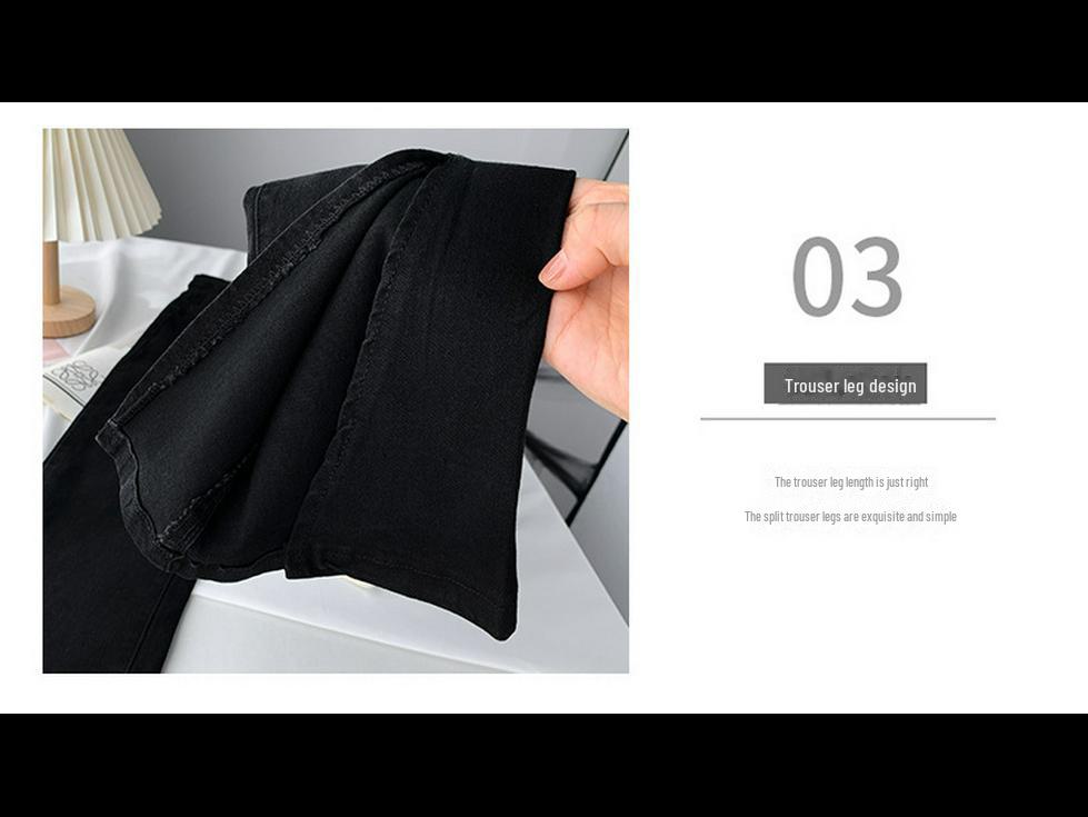 2022 Women's Black Elastic High-Waist Slim Flared Slit Wide-Leg Jeans