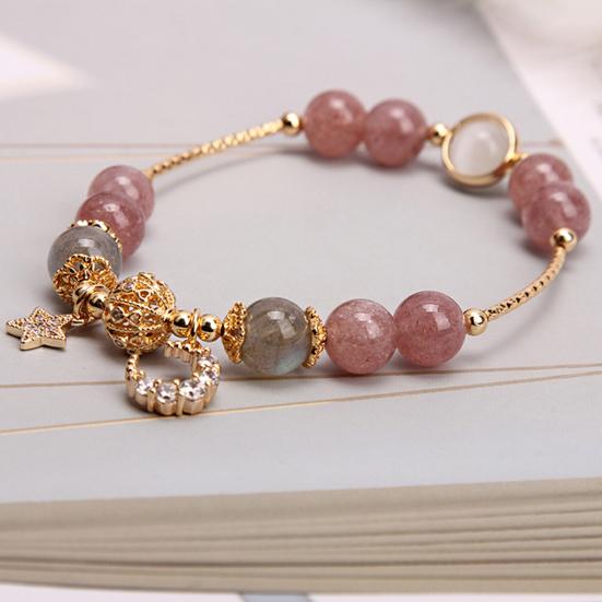 Женский браслет гладкий бисер полированный кулон звезда луна стразы регулируемый шопинг работа