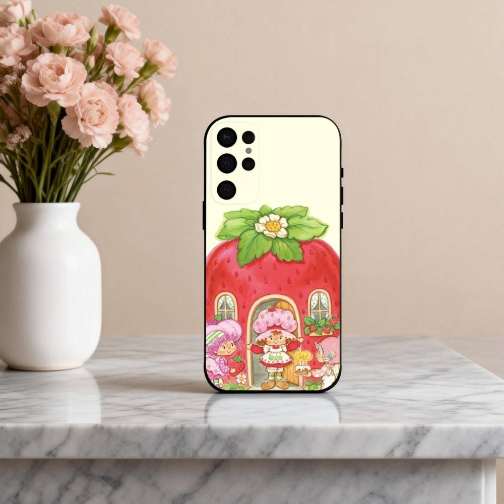 S-StrawberryS Винтажный S-Shortcake Чехол для телефона для Samsung S25,24,23,22,30,21,10,9,Ultra,Plus,Lite,FE,4,5 G Мягкий черный чехол