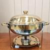 Stainless Steel 5L Round Alcohol Buffet Stove with Glass Lid and Hook for Outdoor Use