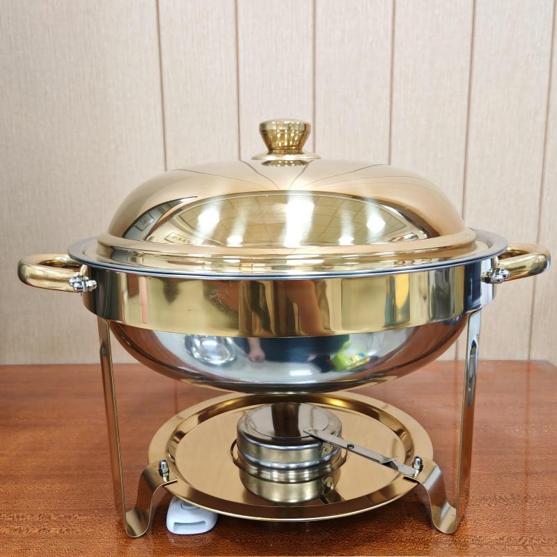 Stainless Steel 5L Round Alcohol Buffet Stove with Glass Lid and Hook for Outdoor Use