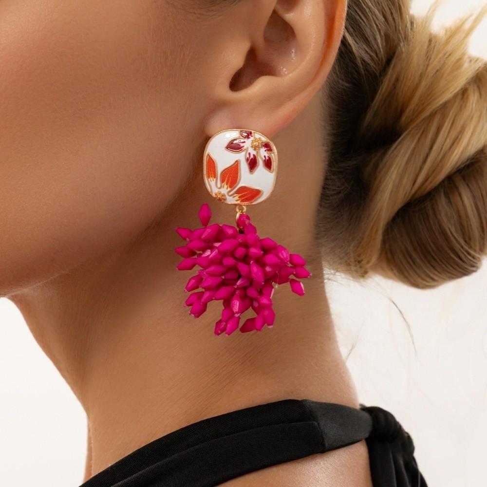 Floral Drop Earrings Enamel Dangle Earrings Vintage Statement Earrings For Women