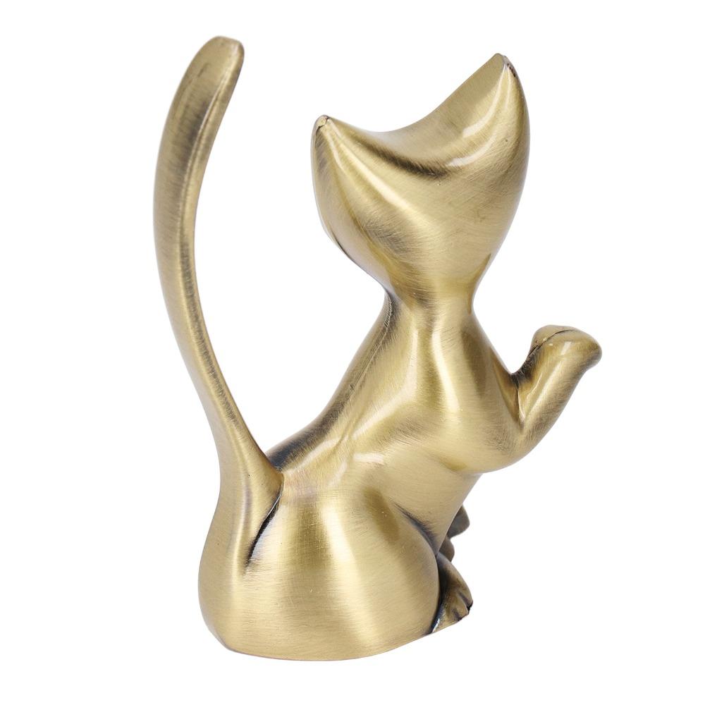 Zinc Alloy Cat Ring Holder Solid Brass Cat Statue Jewelry Towers Ring Organizer Shelf Decor