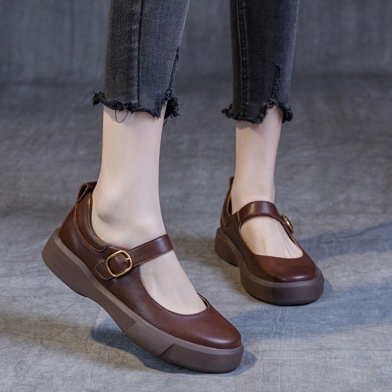 2025 Spring Platform Women's Shoes New Round Head Muffin Sole Soft Sole Shallow Mouth Single Shoes Versatile Square Mouth Flat Heel Casual Shoes