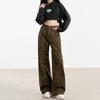 Retro Leopard Print Wide-leg Jeans for Women In Spring and Autumn High Street Loose Straight Pants Casual Floor Trousers