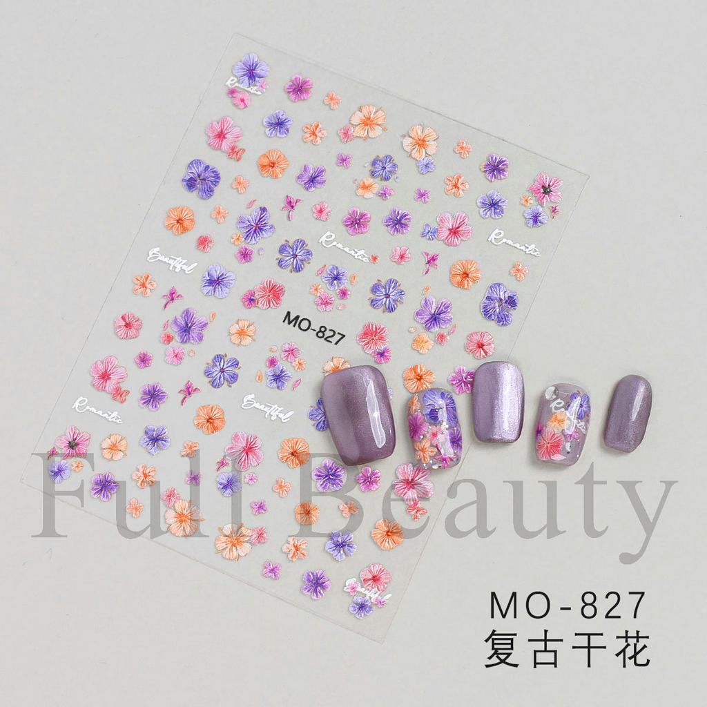 Nail Art Stickers Spring And Summer Gilt Gold-plated Monet Garden Small Dried Flowers Small Floral Back Glue Nail Stickers