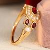 Vintage Inlaid Imitation Pearl Red CZ Women's Ring Ethnic Gold Color Geometry Daily Wear Party Jewelry Anniversary Gift