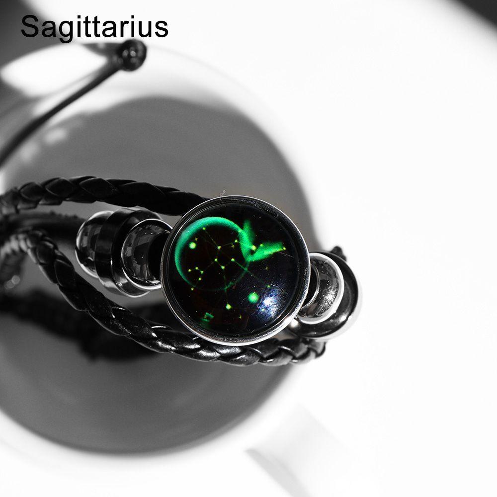 Adjustable Men Women 12 Constellation Zodiac Signs Bracelet Luminous  Braided Print Leather