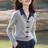 Autumn/Winter Polo Collar Chinese-Style Knitwear: Plus Size, Slimming, Flattering Sweater