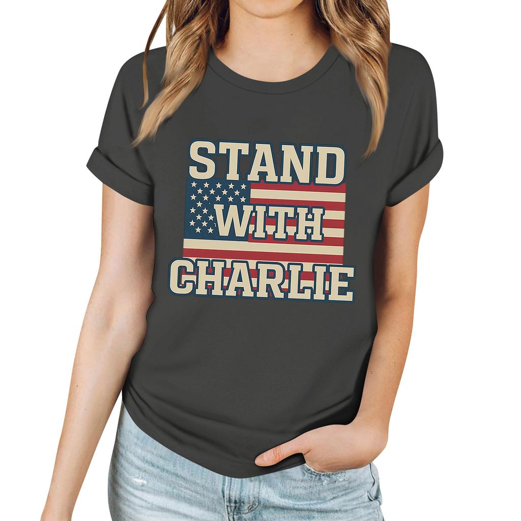 Women's Casual Printed T-Shirt Round Neck Pullover Short Sleeve Top