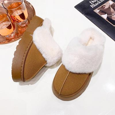 Новые зимние женские тапочки, мягкая домашняя обувь, модная брендовая пушистая замшевая хлопковая обувь, уличные нескользящие женские тапочки на плоской подошве
