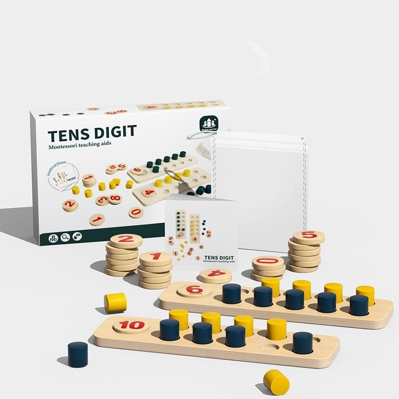 Wooden Preschool Math Ten-grid Counter Building Block Number Operation Addition and Subtraction Wooden Toy