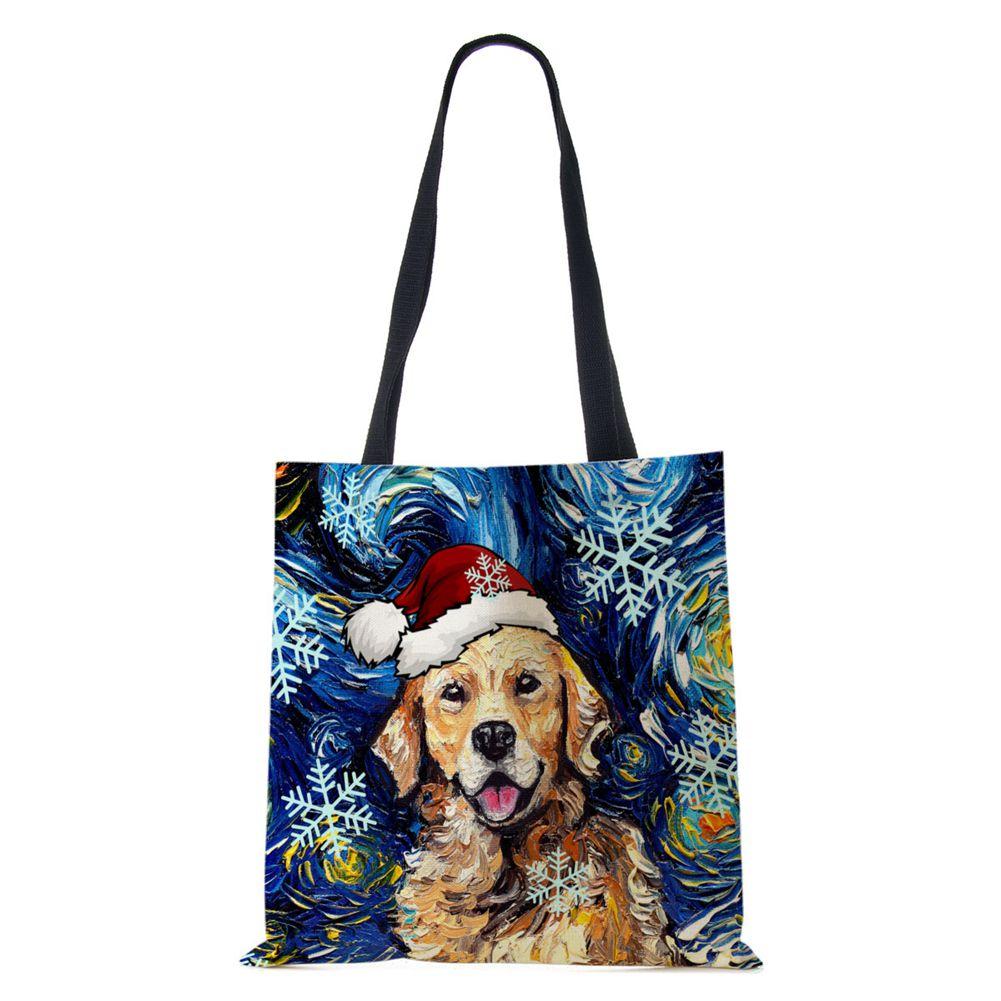 Рождественская холщовая сумка-шоппер для собак и кошек с принтом Харадзюку для женщин, многоразовая сумка через плечо, повседневная, большой вместимости, складная сумка-тоут CLE