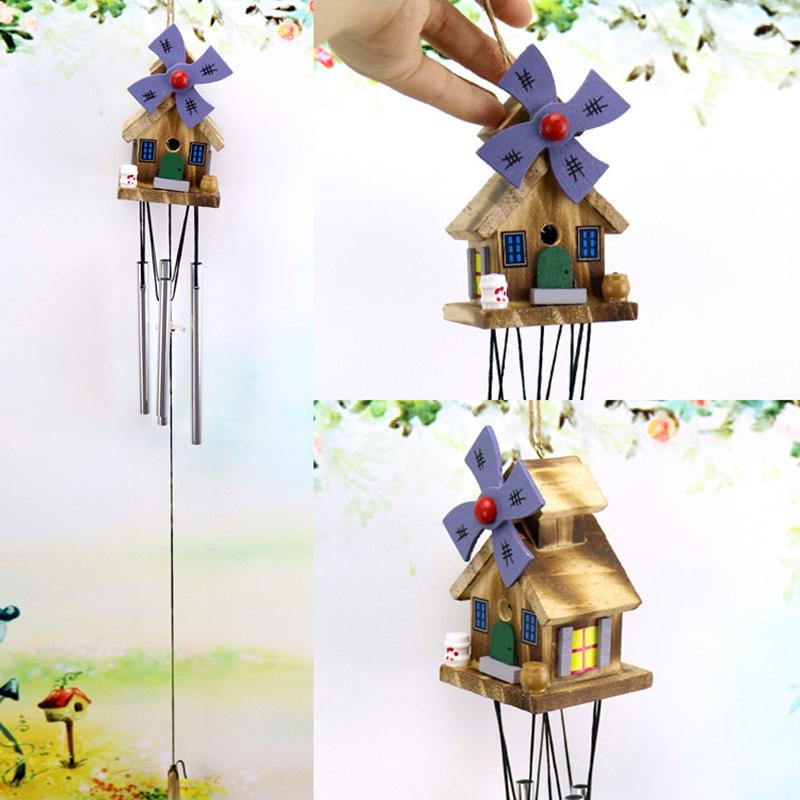Creative Gift Wind Chimes Handcrafted 4 Tubes Wooden Metal Tube Wind Chimes Rustic Wooden For Ideal Gift