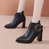 Women'S Short Boots Autumn And Winter New Sexy Belt Buckle Thick Heels Pointed High Heels Black Versatile Slim Hot Sale High Heel Short Boots