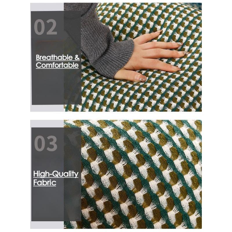 Плед Льняная Подушка - Винтажная Клетчатая Наволочка в Гусиную Лапку для Дивана, Спальни, Офисного Кресла и Богемного Декора