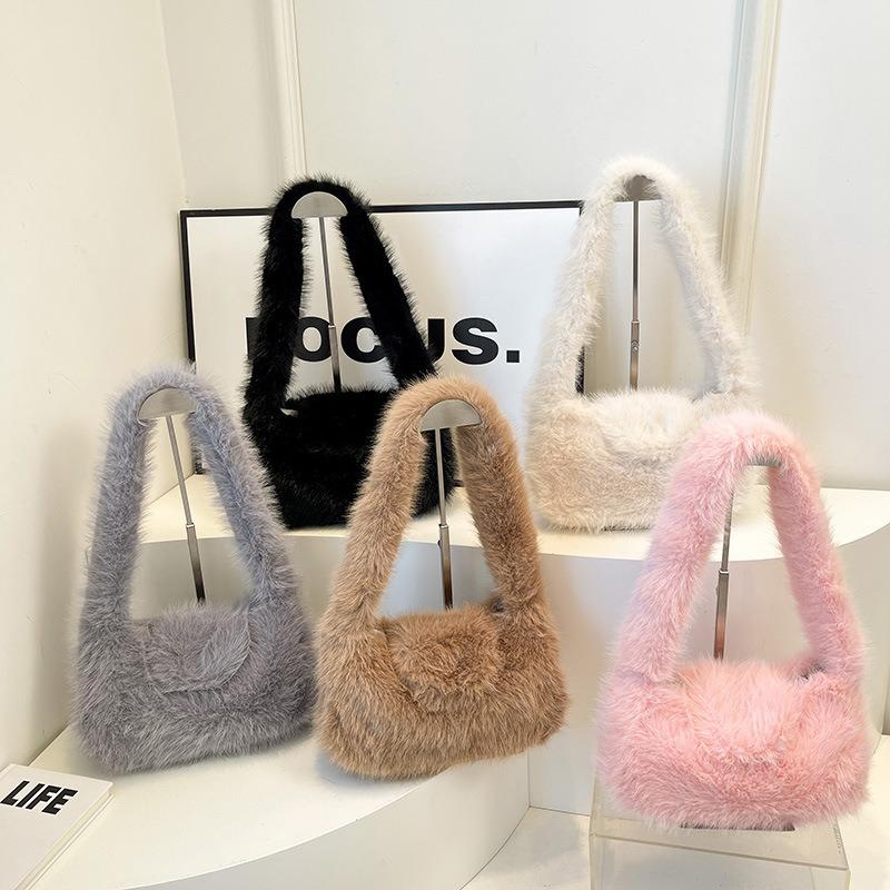 New Autumn and Winter Plush Bag Women's Large-capacity Commuter Bag College Student Fluffy Casual Shoulder Tote Bag