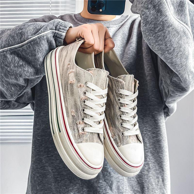 Модные кроссовки парусиновые с круглым носком для молодых студентов, массивные мужские туфли, разноцветные, для взрослых, дышащие, рабочие, удобные, повседневные туфли для мужчин