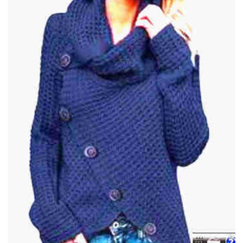 Осенне-зимняя мода, новый свитер с высоким воротником и длинным рукавом, нерегулярные пять косых пуговиц, трикотаж