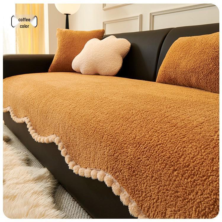 Нескользящий чехол на диван из шерсти ягненка: Толстая, цельная подушка для осени и зимы