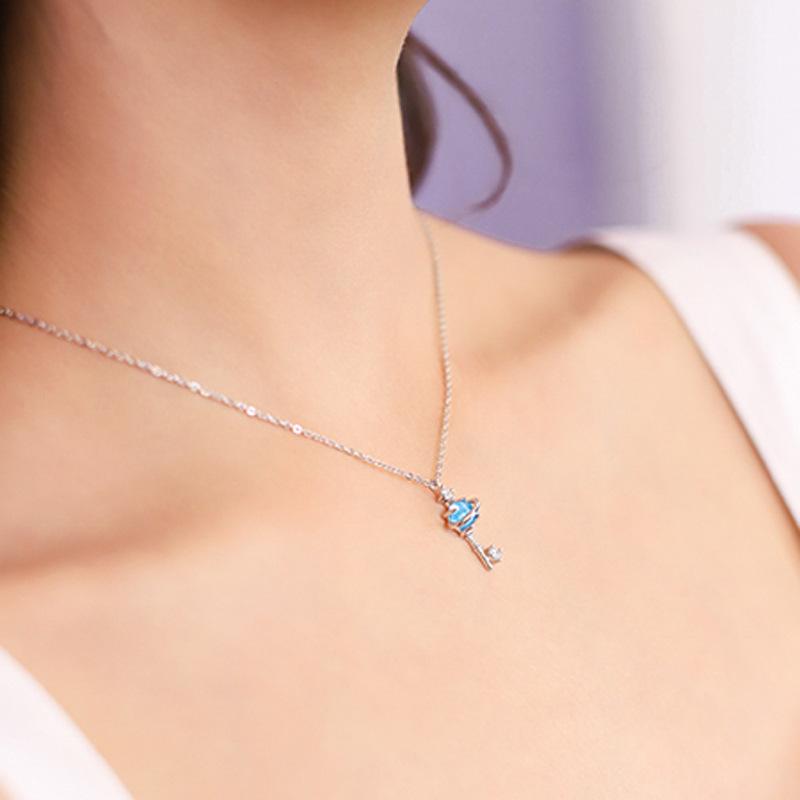 Планета Ожерелье Женское, Японский Студенческий Маленький Свежий Темперамент Аврора Звездное Небо Синий Глазурованный Фэнтези Вселенная Ключичная Цепочка