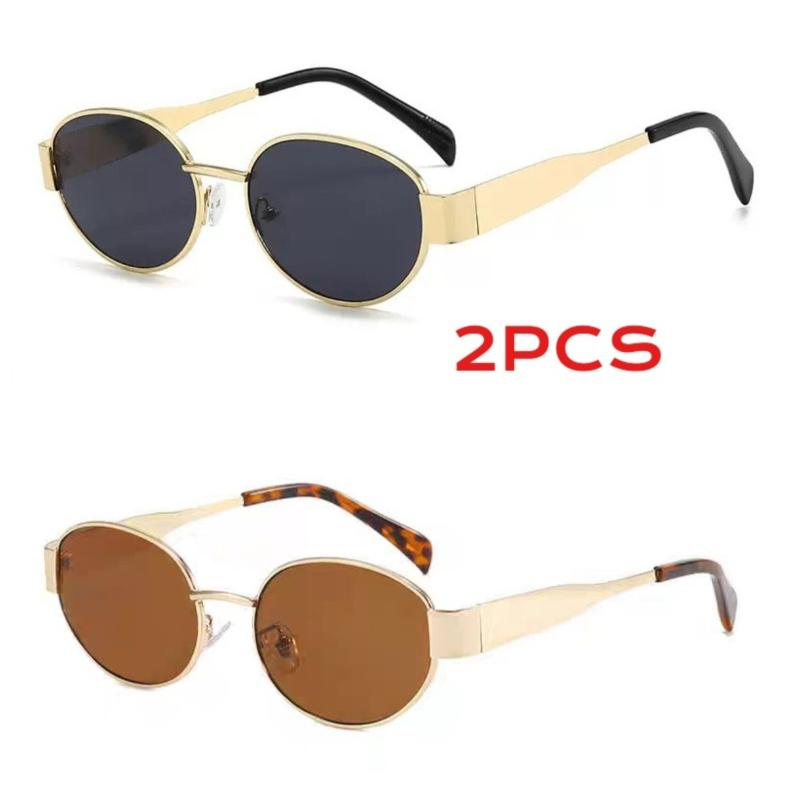 2PCS Vintage Round Metal Sunglasses Women Men Retro Fashion Brand Sun Glasses Outdoor Driving Fishing Male Female Glasses UV400