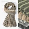 Men's New Gradient Vertical Striped Oversized Scarves Distressed Fringe Yan Dyed Scarves Cotton Warm Scarf For Men