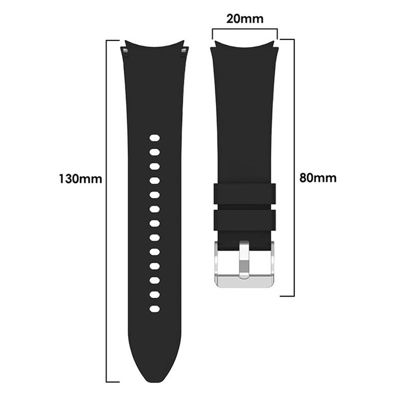 For Samsung Galaxy Watch FE 40mm/Watch6 40mm/44mm/Watch6 Classic 43mm/47mm Watch Band Silicone Strap with Silver Buckle