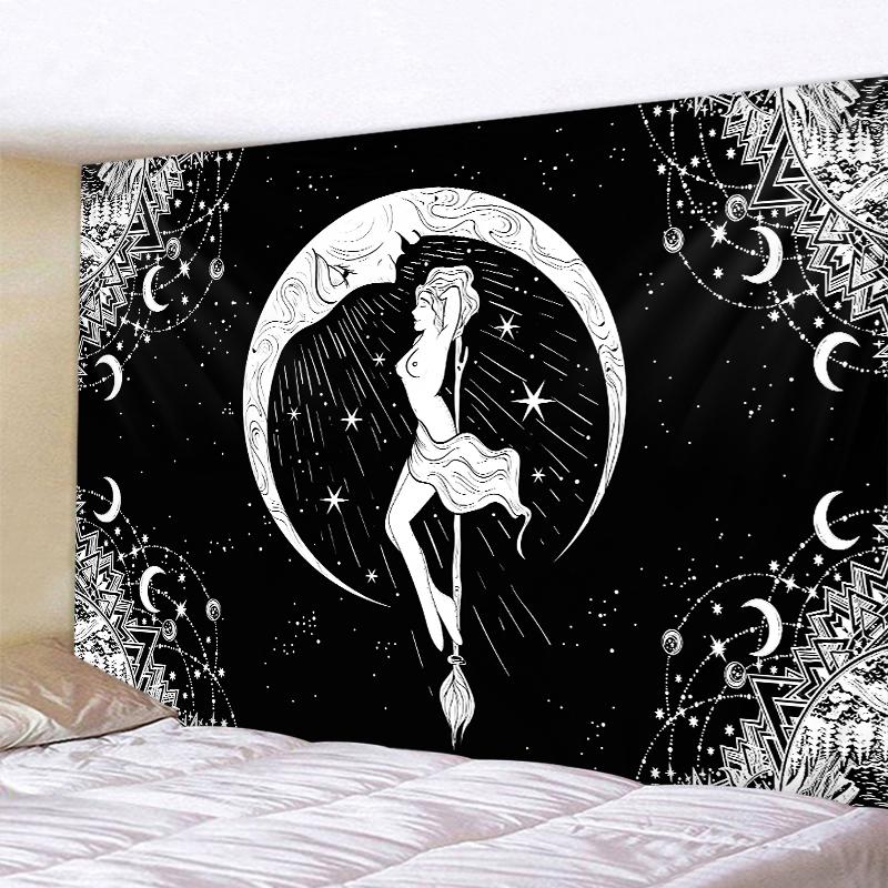 Mandala Black and White Sun and Moon Tapestry Mystical Witchcraft Divination Wall Hanging Hippie Wall Hanging Home Decoration