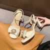 Fairy wind bow open-toed high-heeled sandals female 2025 summer new beautiful fashion thick heel one-button sandals