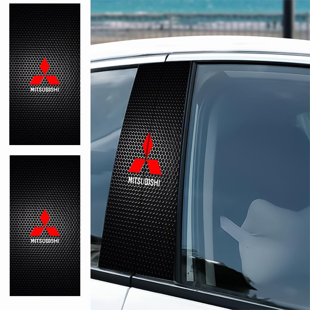2Pcs Car Center Pillar Stickers Decoration Accessories For Mitsubishi 9 Ralliart EX ASX L200 Colt Outlander Pajero Lancer Cross
