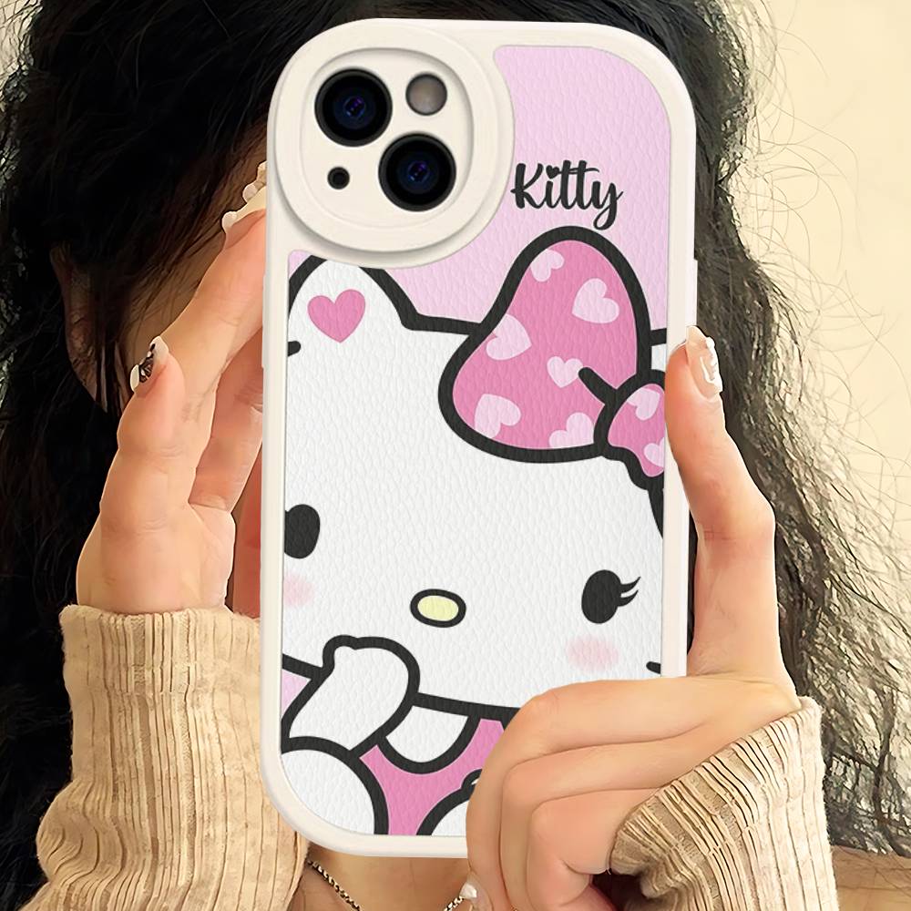 H-Hello Kitty Leather Phone Case For IPhone 15 14 13 Pro Max 12 11 16 Plus Phone Cover