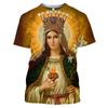 Летняя женская футболка с коротким рукавом, рубашка с круглым вырезом и 3D принтом, модный повседневный топ с рисунком Христа Иисуса Девы Марии