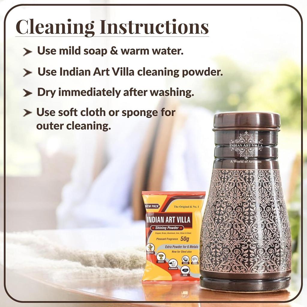 Бутылка для воды из чистой меди со встроенным стеклом, темный рельефный дизайн, графин на тумбочке, аюрведические преимущества для здоровья, 950 мл (Пакет из 1)